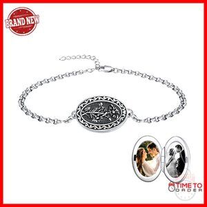 Sterling Silver Daisy Locket Bracelet with Picture Holder Birth Flower Jewelry